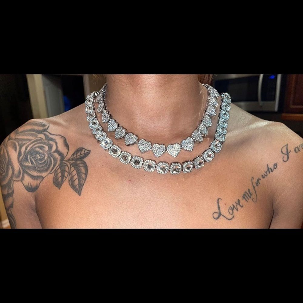 Two piece iced.  Out Diamond CZ Miami Cuban Link Chain, 2PCS Cluster15MM…